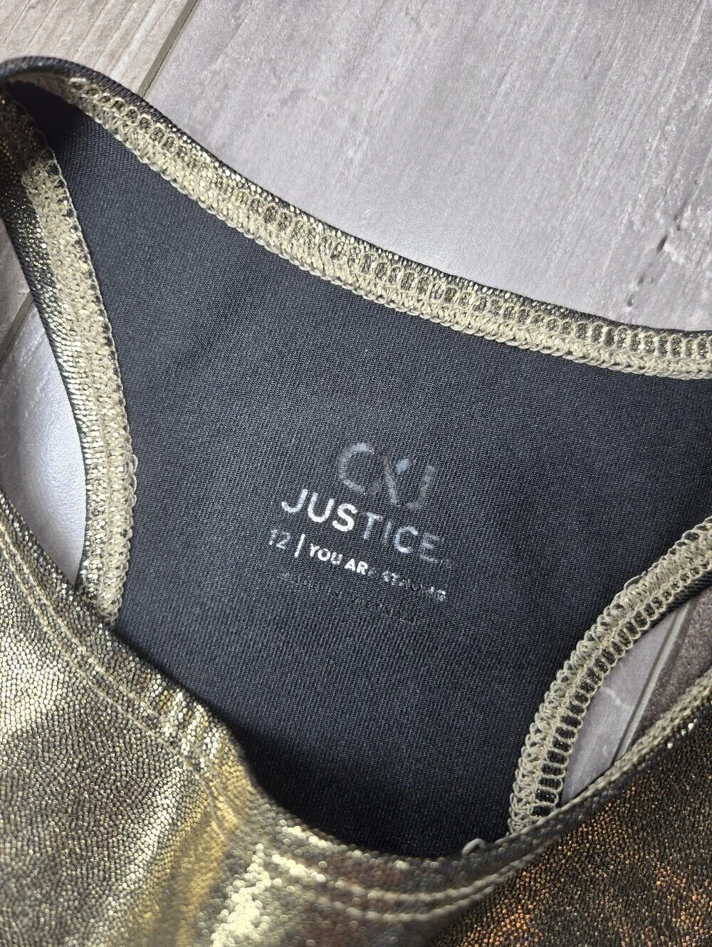 Justice Girls Metallic Cropped Gold Tank Top Size 12 NWOT